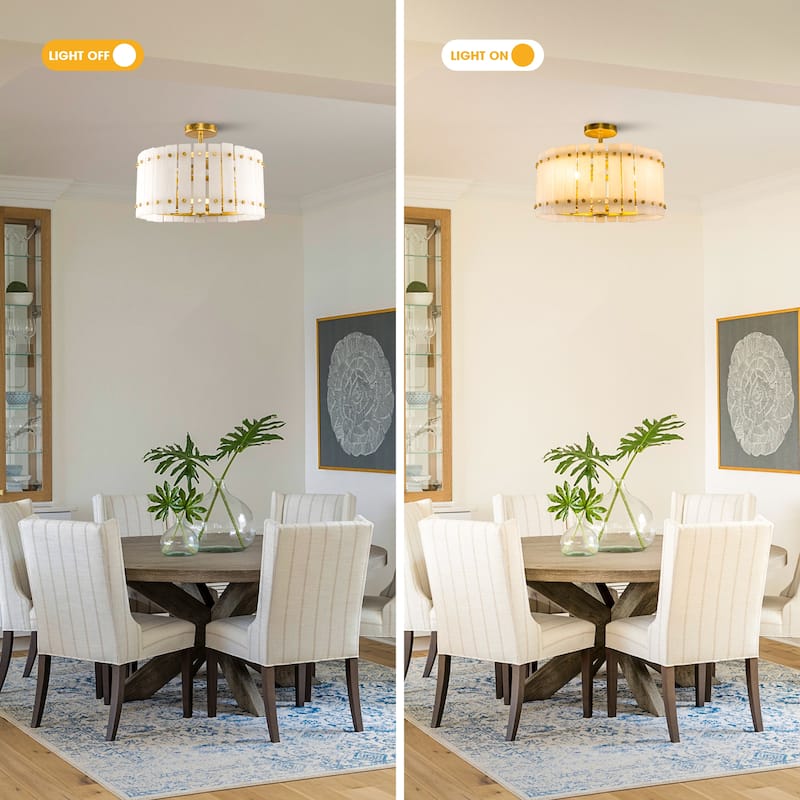 Gold Vintage Imitation Marble 4-Light Drum Semi-Flush Mount Ceiling Light - 17.72-inch W x 12.8-inch H