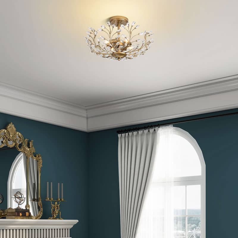 Flavia 4-light Crystal Beaded 9-Branch Semi-Flush Mount - 18 inches in diameter x 12 inches H