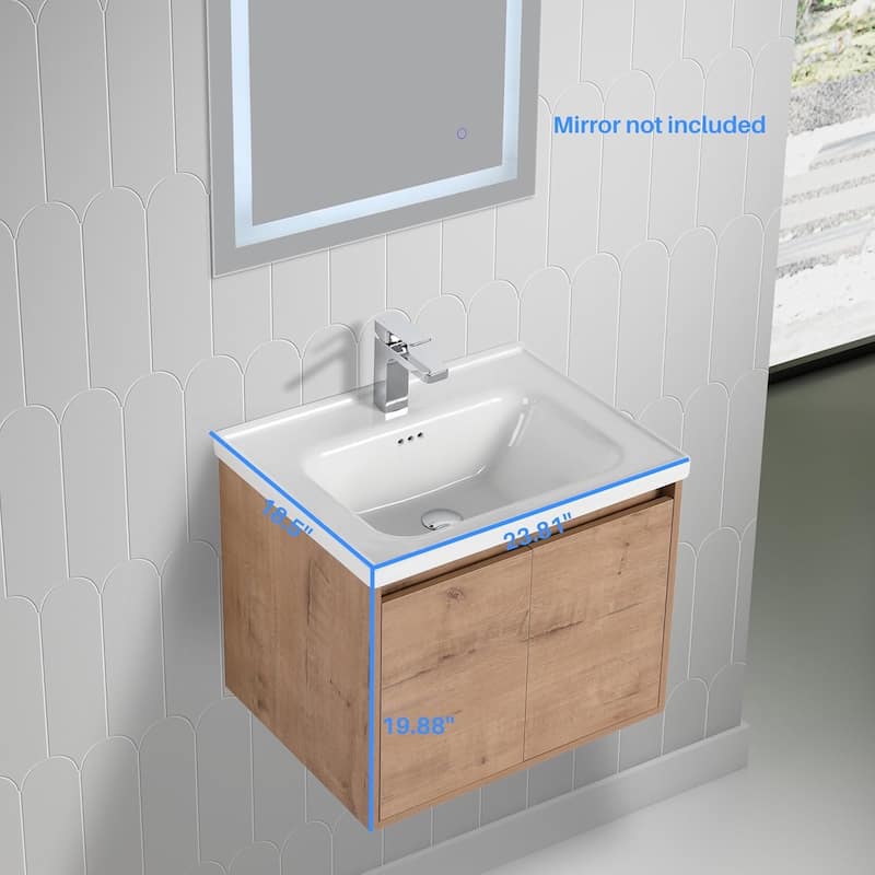 Blossom 24" Wall-Mounted Floating Bathroom Vanity with Ceramic Sink