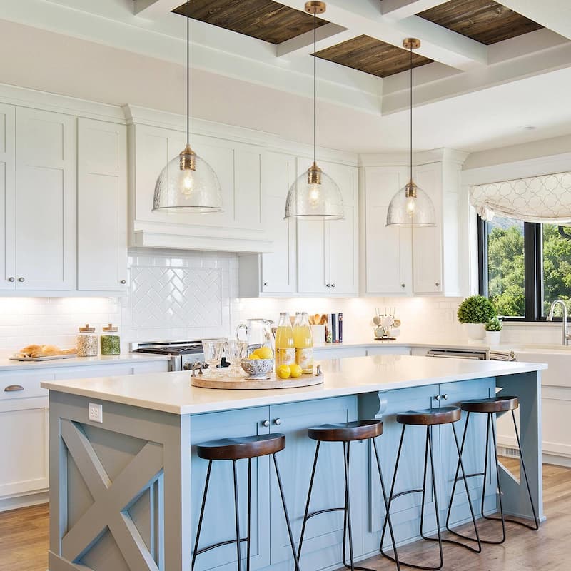 Marsie Modern Hammered Glass Pendant Light Contemporary Art Kitchen Island Ceiling Lamp
