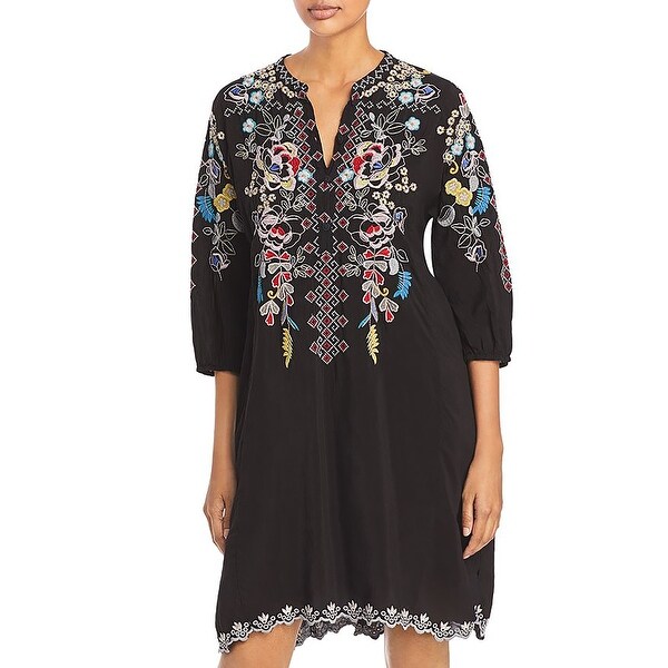 Johnny Was Womens Black Multi Colored Embroidered Nola Shift Dress Casual Knee Length. Opens flyout.