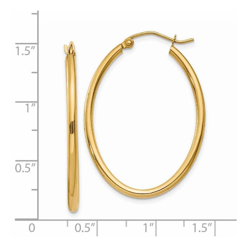 Curata 14k Yellow Gold 2x33mm Oval Polished Hoop Earrings