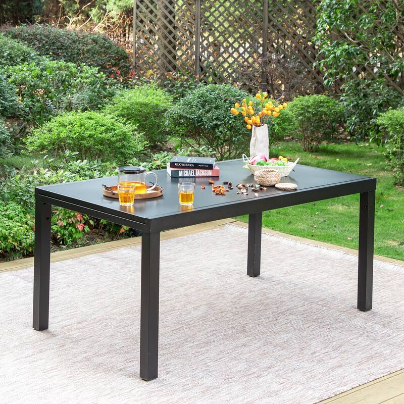 MAISON ARTS Outdoor Metal Rectangle Expandable Table Patio Dining Table for 6-8 Person