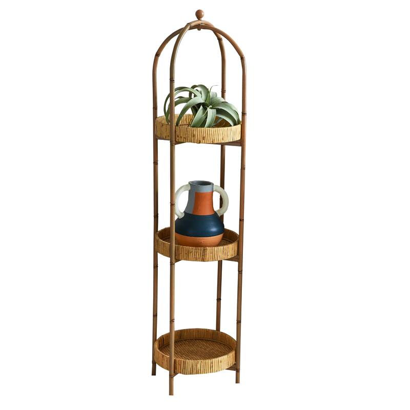Arched Metal Plant Stand or Shelf with Removable Rattan Trays