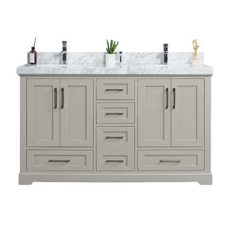 Willow Collection 60 in W x 22 in D x 36 in H Boston Double Bowl Sink Bathroom Vanity with Countertop