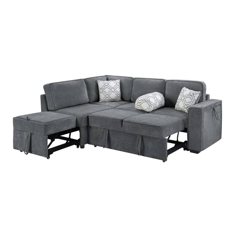 83.9" L-shaped Convertible Sectional Sofa with Dual Pull-out Sleepers, Flip-Top Table, USB Ports, Cup Holder
