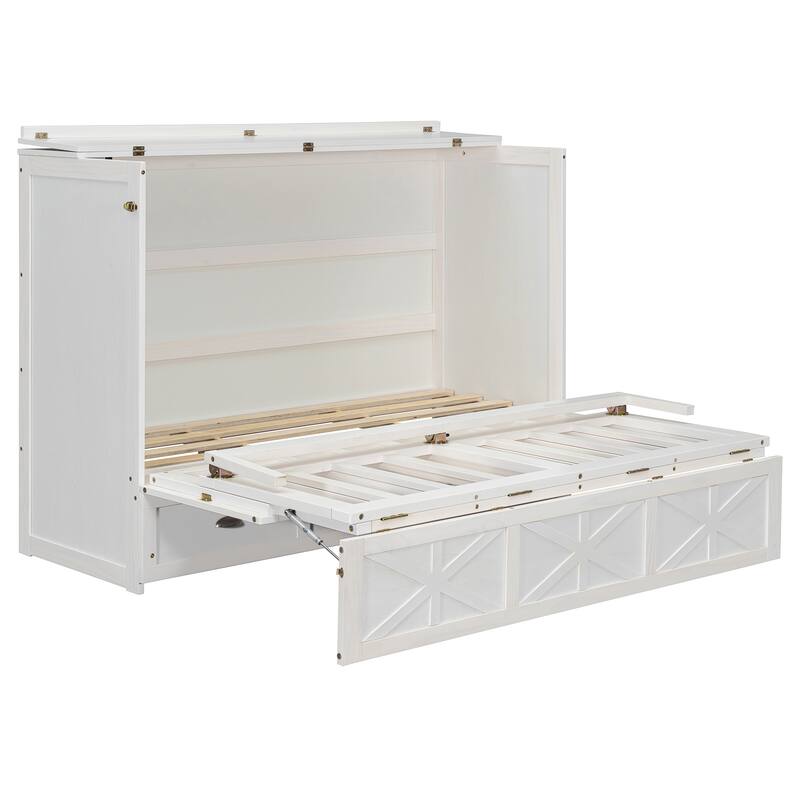 Queen Size Convertible Cabinet Bed with USB Ports by Harper&Bright Designs