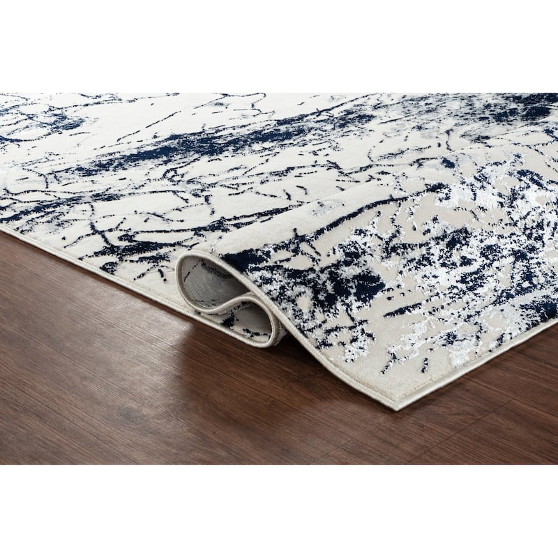 Maz Collection Beige/Navy Contemporary Area Rug