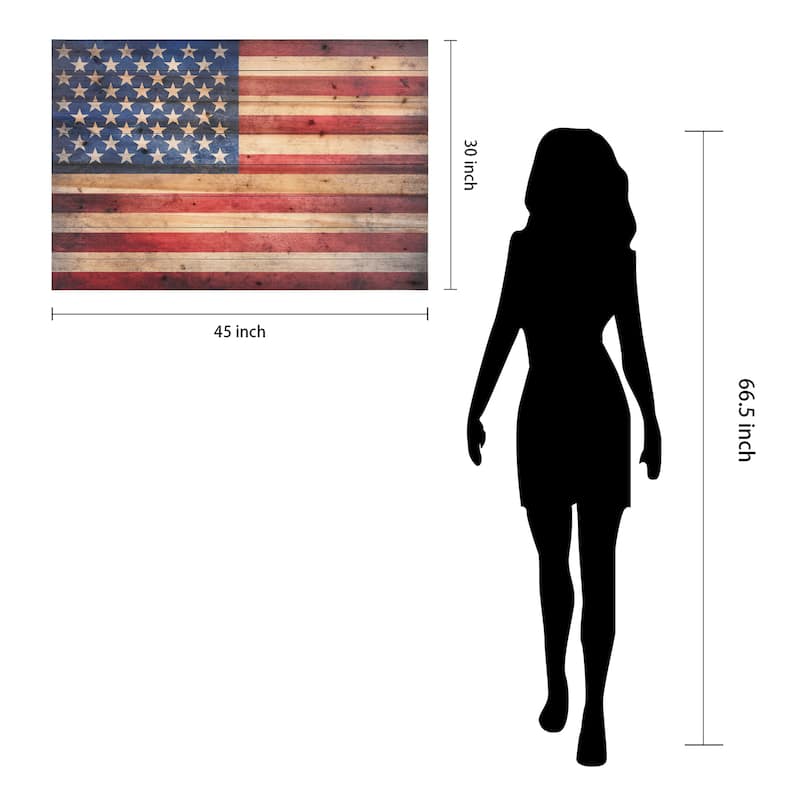 American Flag Print on Solid Fir Wood Plank Wall Art