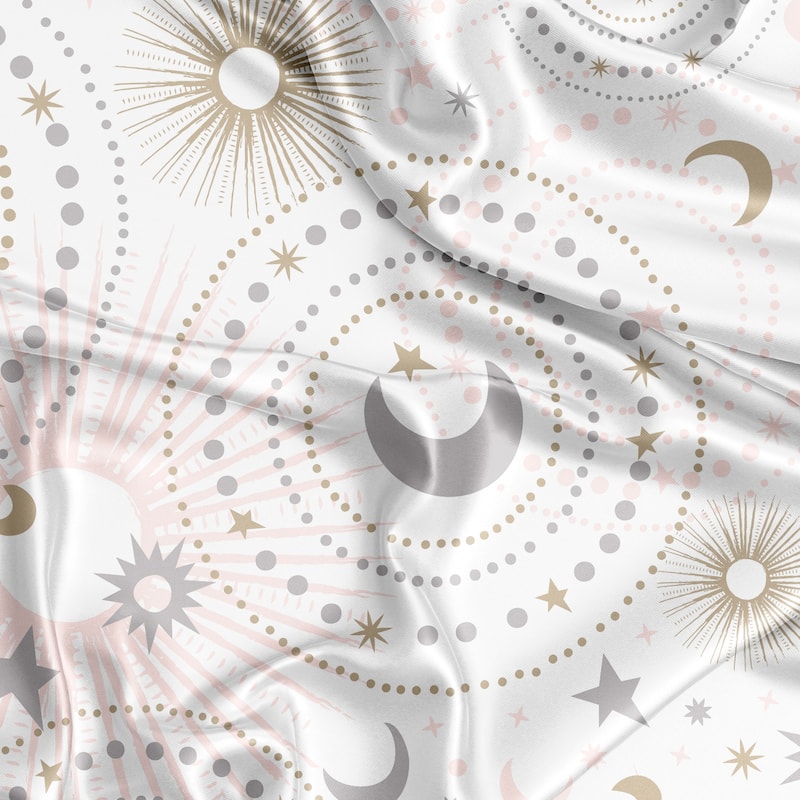 Sweet Jojo Designs Blush Pink Gold Star and Moon Girl Satin Fitted Crib Sheet - Grey Celestial Sky Stars Gray Shabby Chic