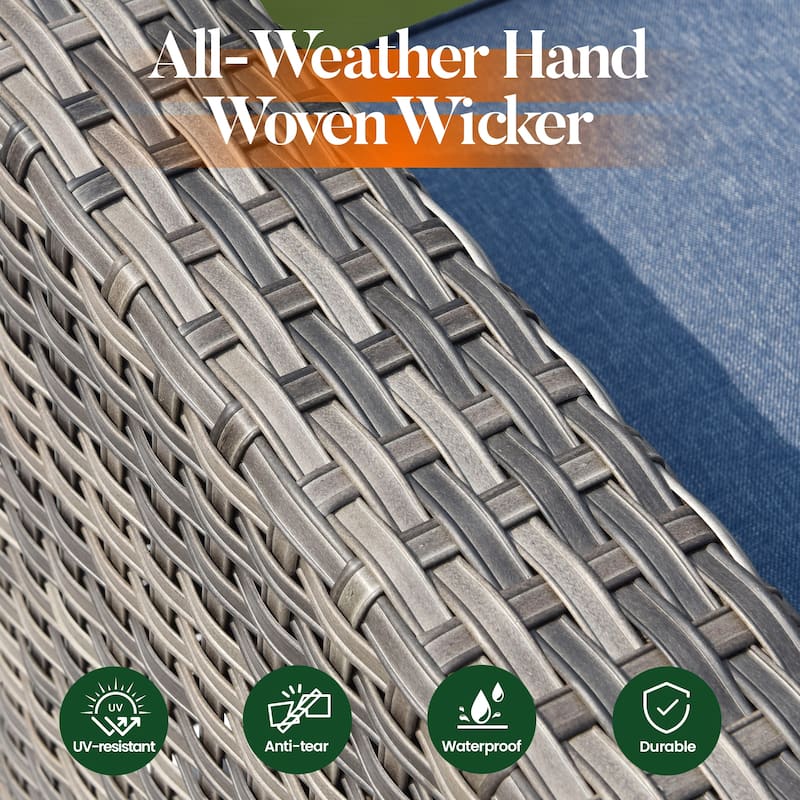 HOOOWOOO 9-piece Grey Wicker Patio Outdoor Sectional Set with Swivel Rocking Chair