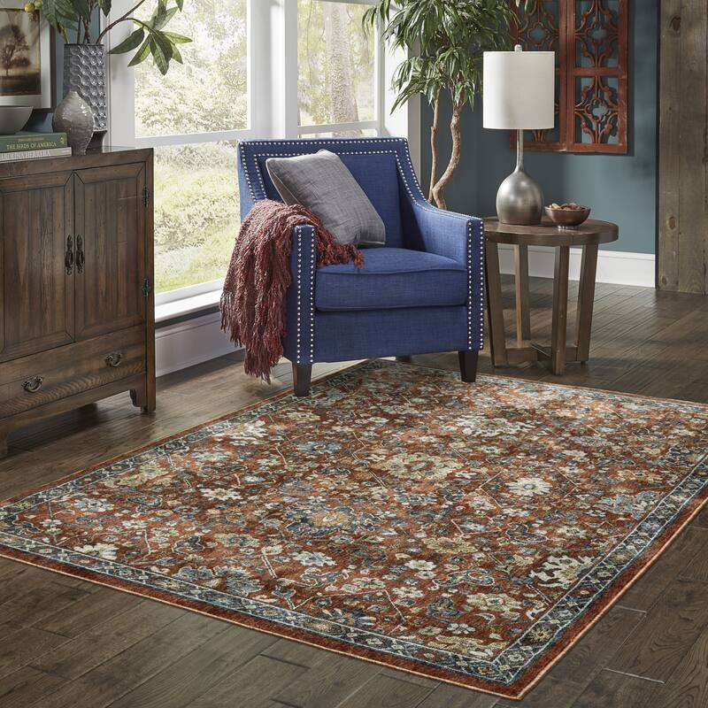 Tessa Updated Classic Rust Red/Blue Area Rug - 5' 3" x 7' 6" - Rectangle