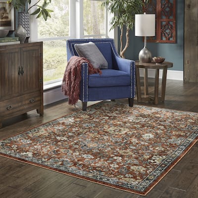 Tessa Updated Classic Rust Red/Blue Area Rug