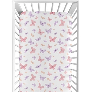 Sweet Jojo Designs Pink and Purple Shabby Chic Butterfly Girl Fitted Crib Sheet Yellow Colorful Pastel Lilac Watercolor Pattern