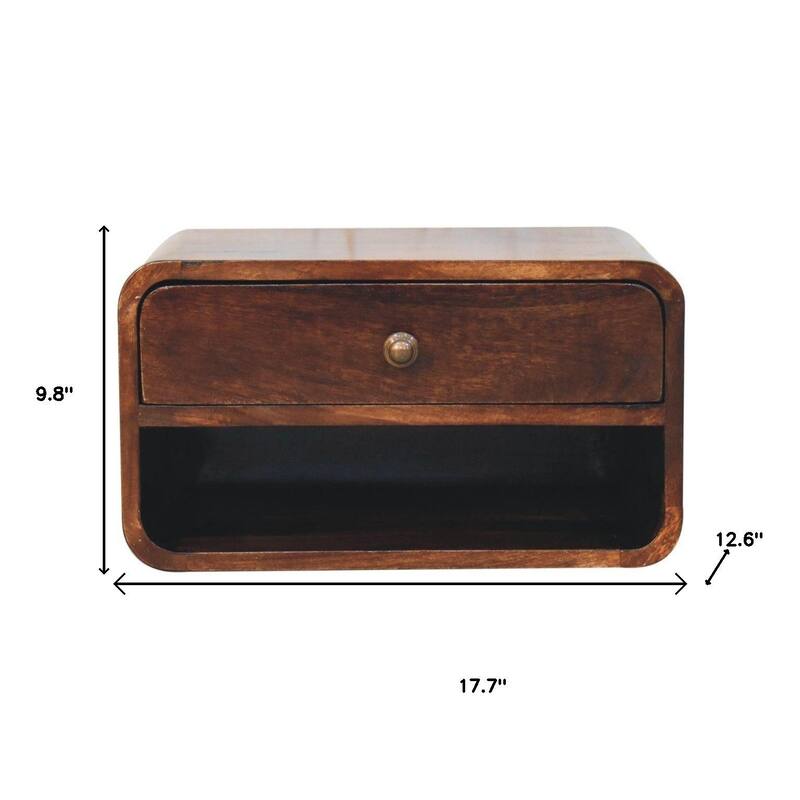 HomeRoots 18" Brown Solid Wood One Drawer Floating Nightstand