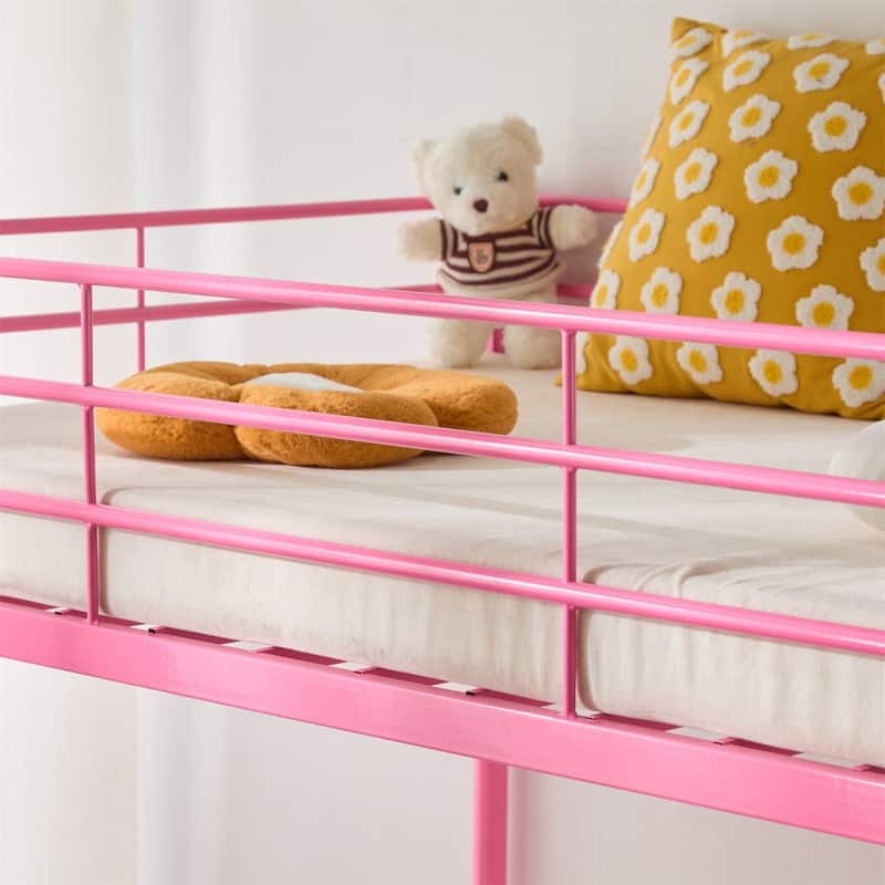 Twin Round Pipe Bunk Low Bed Guardrail Angled Ladder Iron Bed USA
