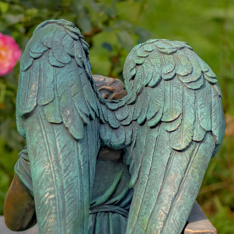35" T Magnesium Napping Angel On Bench in Antiq. Bronze "Seraphina"