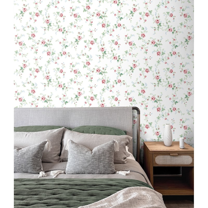 Seabrook Designs Meadow Floral Trail Prepasted Wallpaper
