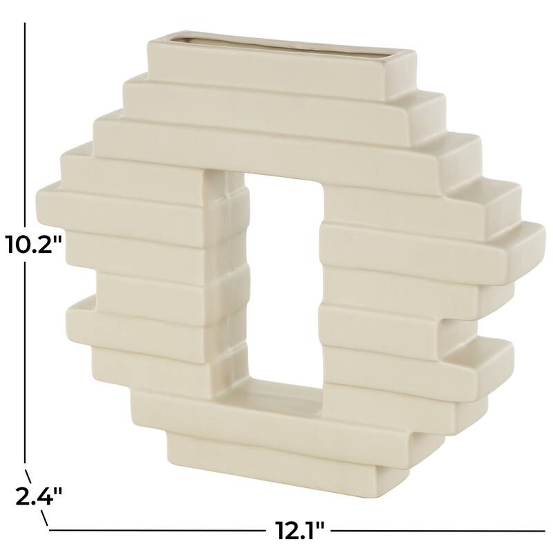 Cream Ceramic Abstract Decorative Vase with Rectangular Center Cutout