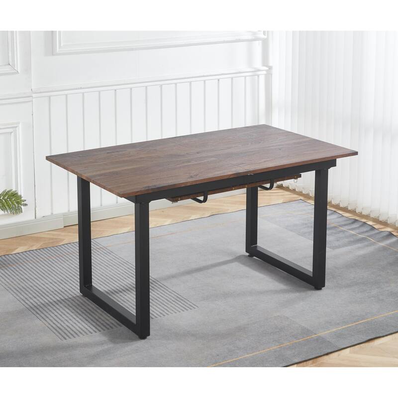 Extendable Square Dining Table for 6-8 Person, Kitchen Table with MDF Top & Metal Legs, Perfect for Garthering Family Party