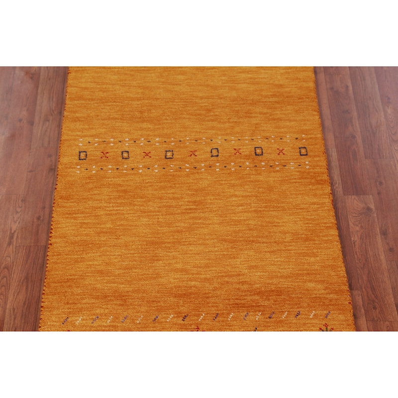 Hand Knotted Oriental 100% Wool Carpet Tribal Animal Pictorial Oranges & Rust Gabbeh Runner Rug - 9' 9'' X 2' 9''