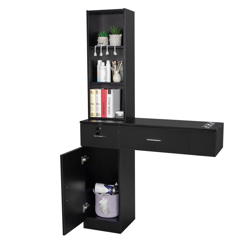Lock Wall Vertical Beauty Salon Table Black - N/A