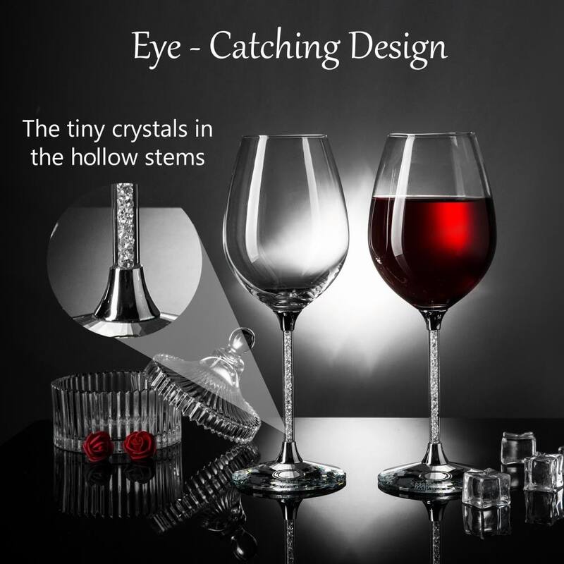 Matashi Crystal Wine Glasses Set of 2, 18.5 oz - Lead-Free Clear Crystal Filled Glassware - Wedding & Celebration Drinkware