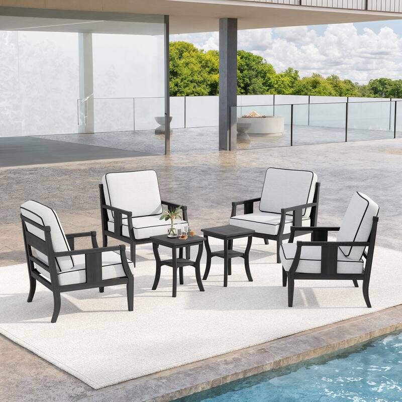 6-Piece Outdoor Teak Seating Set Armchair Patio Conversation Sets with 2 Tables, Cushion