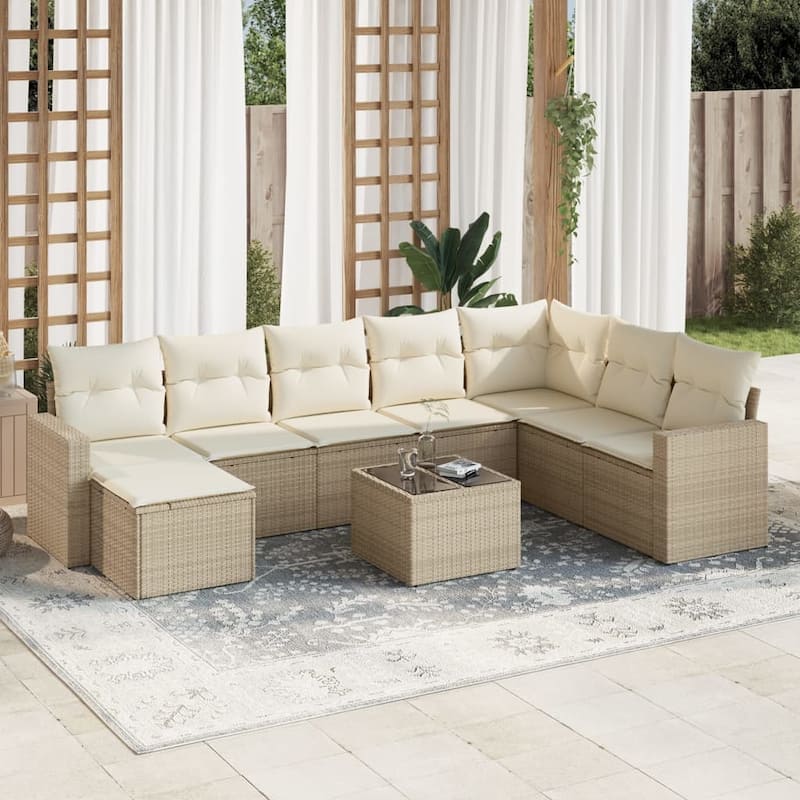 vidaXL Garden Sofa Set Beige PE rattan, powder-coated steel, tempered glass - 21.7 x 21.7 x 14.6