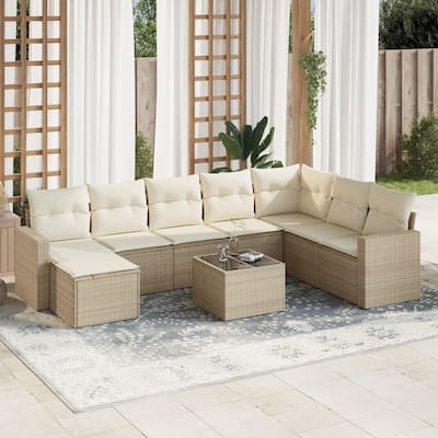 vidaXL Garden Sofa Set Beige PE rattan, powder-coated steel, tempered glass - 21.7 x 21.7 x 14.6