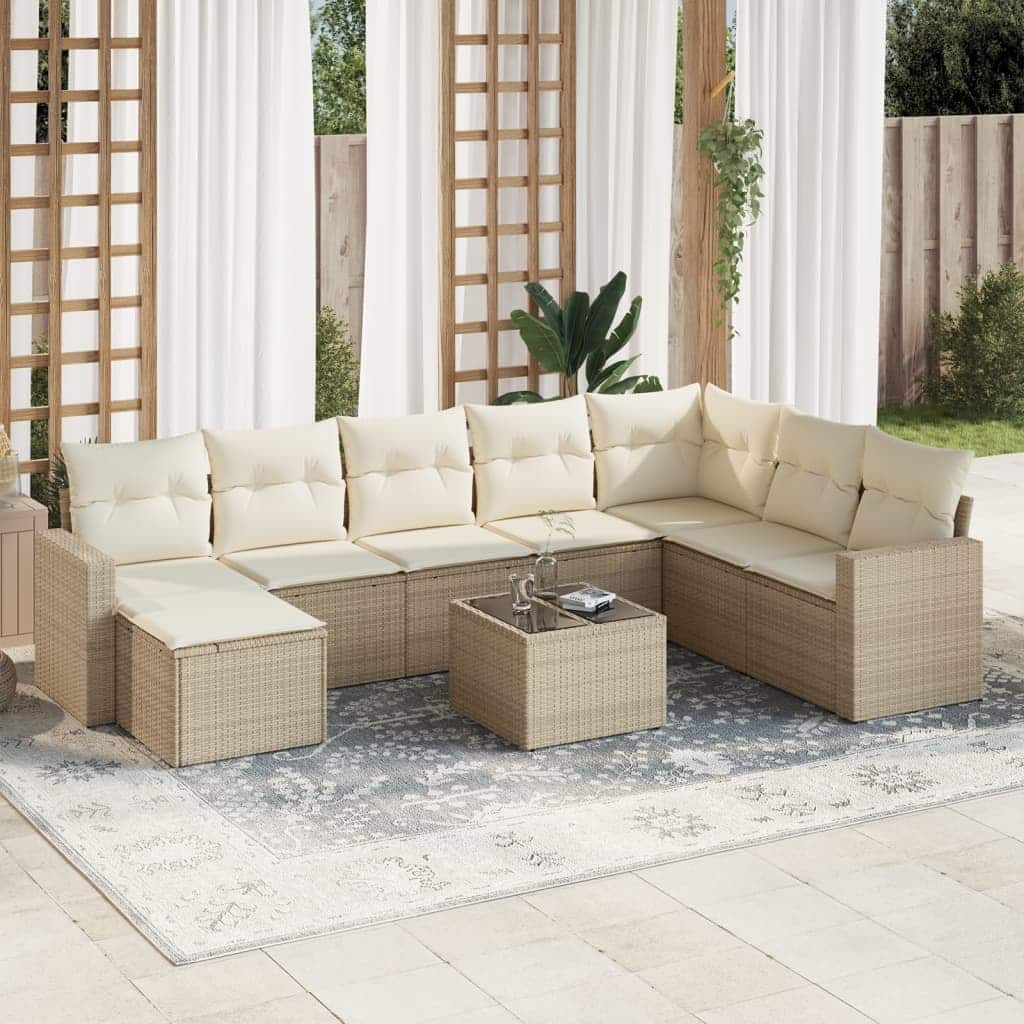 vidaXL Garden Sofa Set Beige PE rattan, powder-coated steel, tempered glass - 21.7 x 21.7 x 14.6