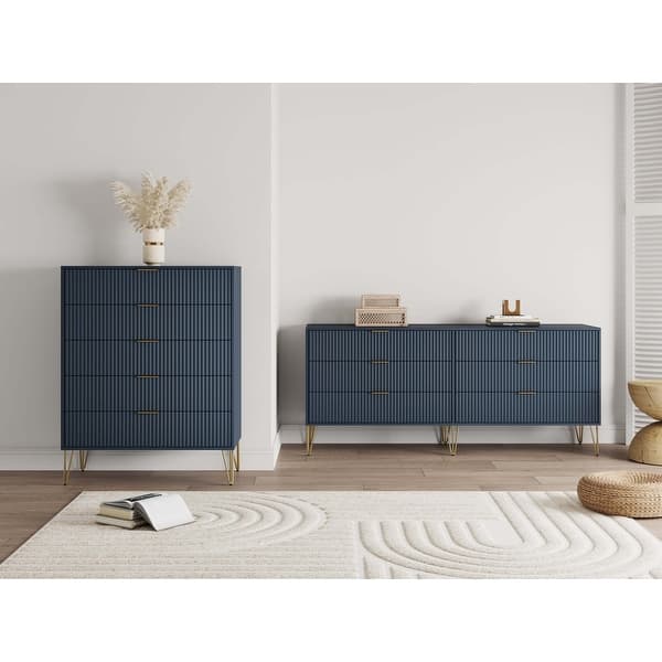 Manhattan Comfort2-Piece DUMBO Modern 5-Drawer Tall Dresser and DUMBO Modern Nightstand 2.0 in White Manhattan Comfort2-Piece DUMBO Modern 5-Drawer Tall Dresser and DUMBO Modern Nightstand 2.0 in White
