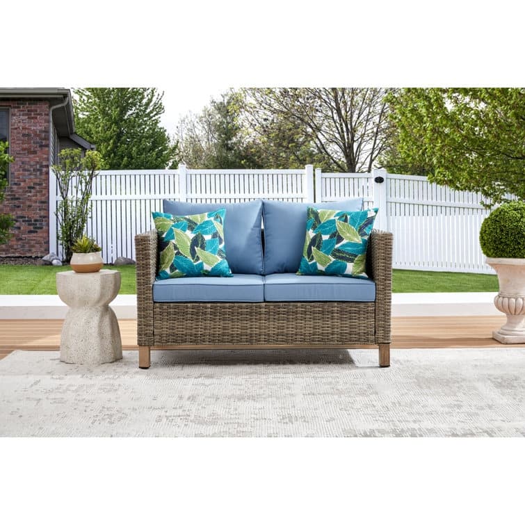 50.4'' Wicker Outdoor Patio Sofa with Cushions - Blue