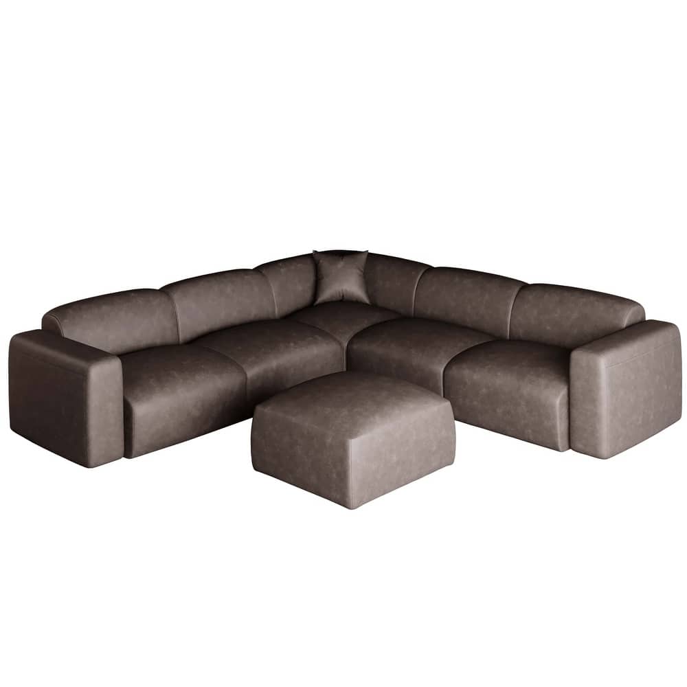 Whisper Upholstered Conversation Set with Modular Chairs, Attachable Arms and Ottoman Living Room Sectional Set