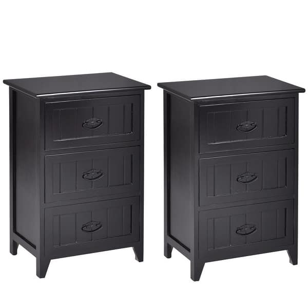 Shop Gymax 2 Pcs 3 Drawers Nightstands End Table Storage Wood Side