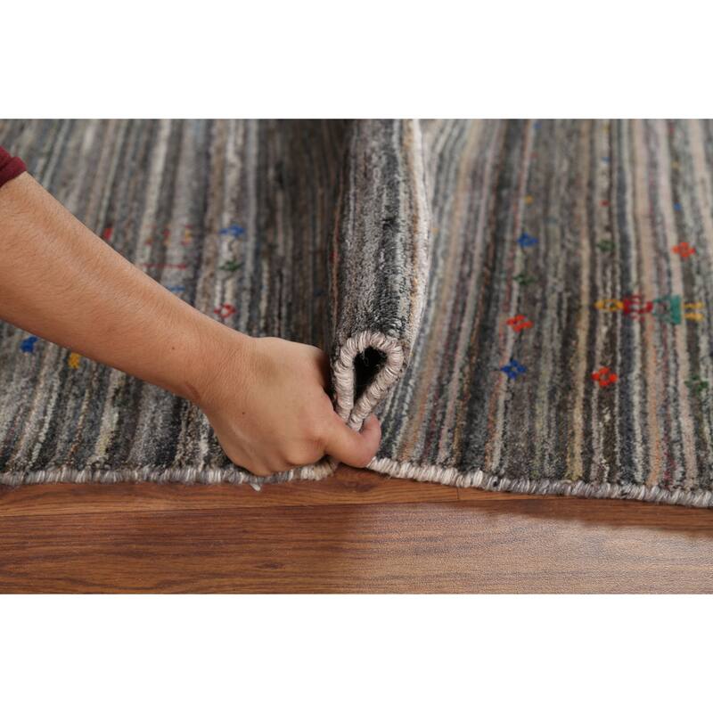 Striped Tribal Gabbeh Oriental Area Rug Hand-Knotted Wool Carpet - 5'1"x 8'0"