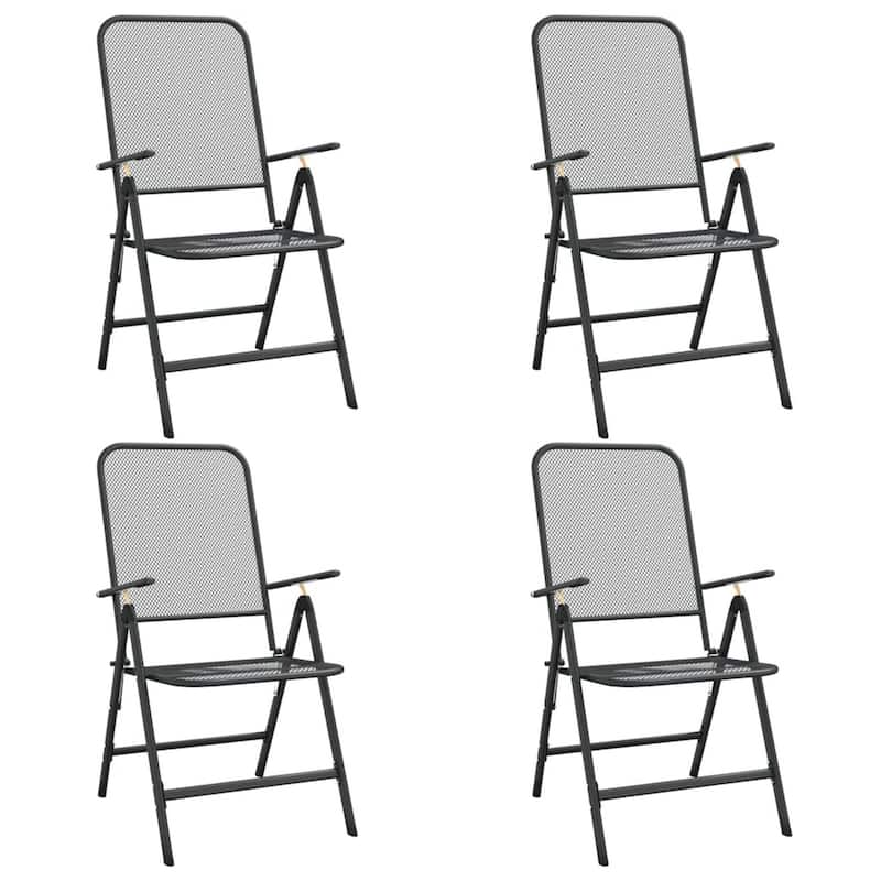 Ian 5 Piece Outdoor Dining Table Set, 4 Folding Chairs, Black Metal