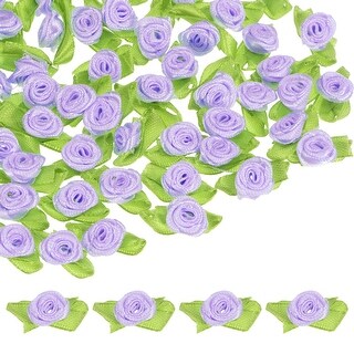 Light Green Ribbon Roses Mini Ribbon Roses, Satin Ribbon with Green Leaves - 100-Pack - Bed Bath ...