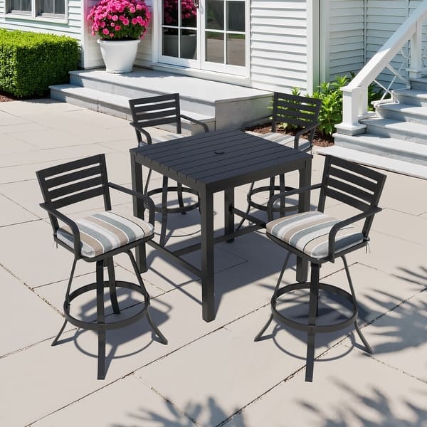 slide 2 of 39, 3/5-Piece Outdoor Bar Stool Set Aluminum Swivel Bar Stools with Sunbrella Cushion MILANOCHAR - Set of 5