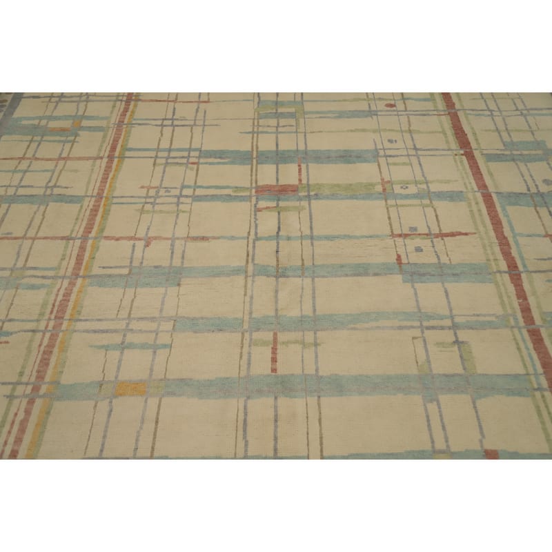 Hand Knotted Oriental 100% Wool Carpet Modern Geometric Beige & Ivories Gabbeh Area Rug - 12' 0'' X 9' 3''