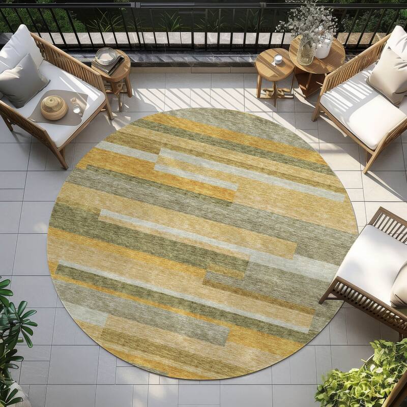 Machine Washable Indoor/ Outdoor Modern Stripes Chantille Rug - Honey - 8' x 8'
