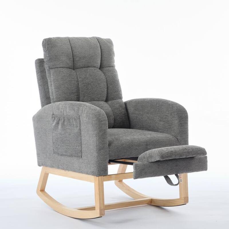 Modern Accent Rocking Chair Rocking Chair with Solid Wood Legs, adjustable Footrest