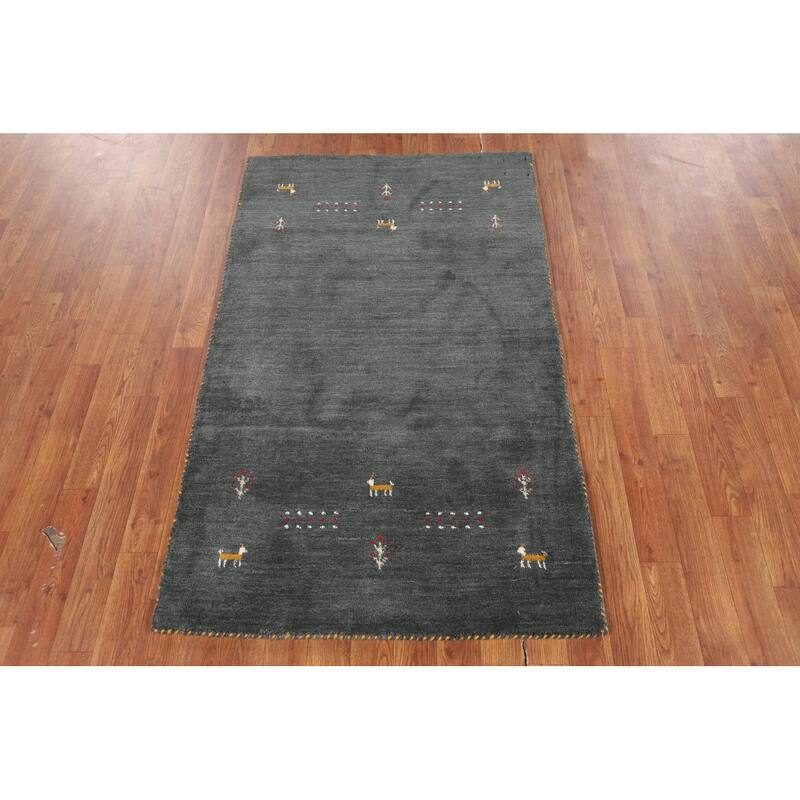 Dark Green Gabbeh Indian Accent Rug Handmade Tribal Wool Carpet - 2'11" x 4'10"
