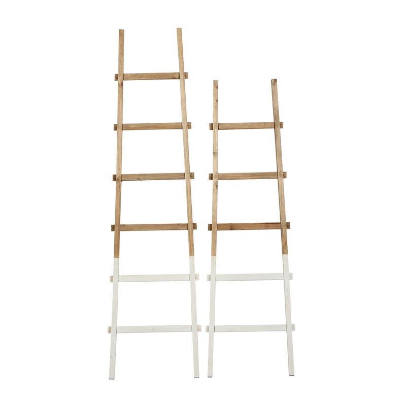 Brown Wood 5 and 6 Rack Partition Ladder with White Bases (Set of 2) - S/2 62", 73"H