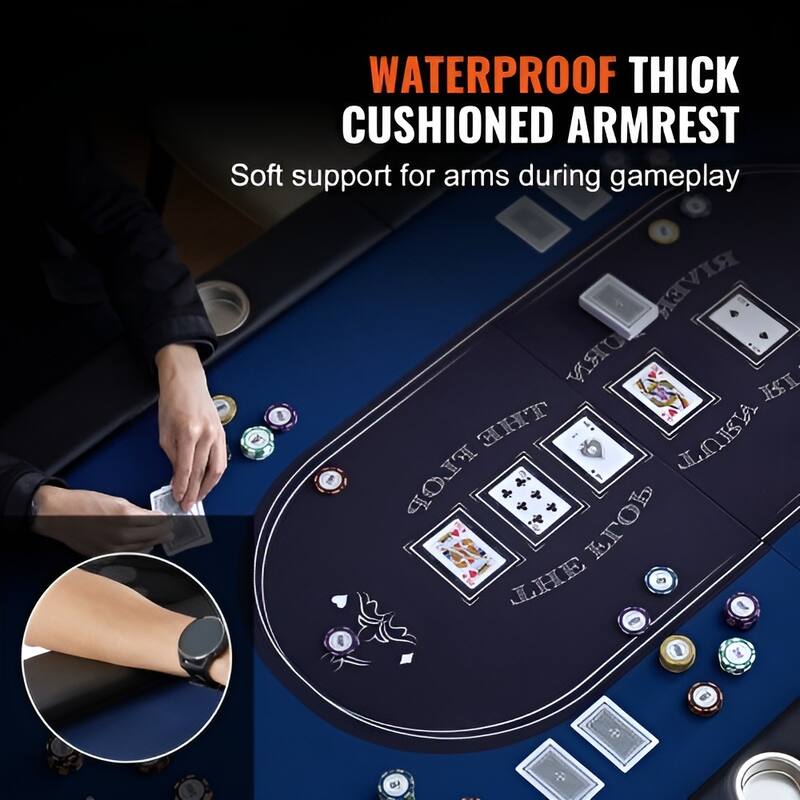 Blue Foldable Poker Table with Felt Top, 8 Player, Cup Holders - 72.1”L x 32.3” W x 28.3” H