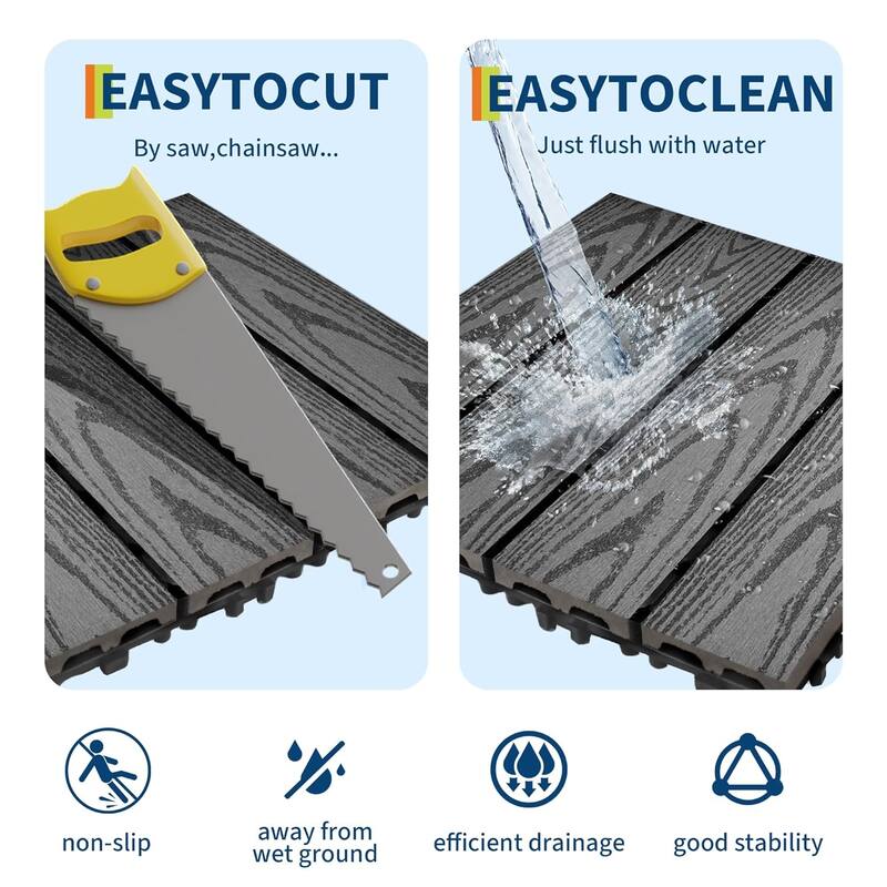 Interlinked-Style Composite Deck Tiles 12"x12"