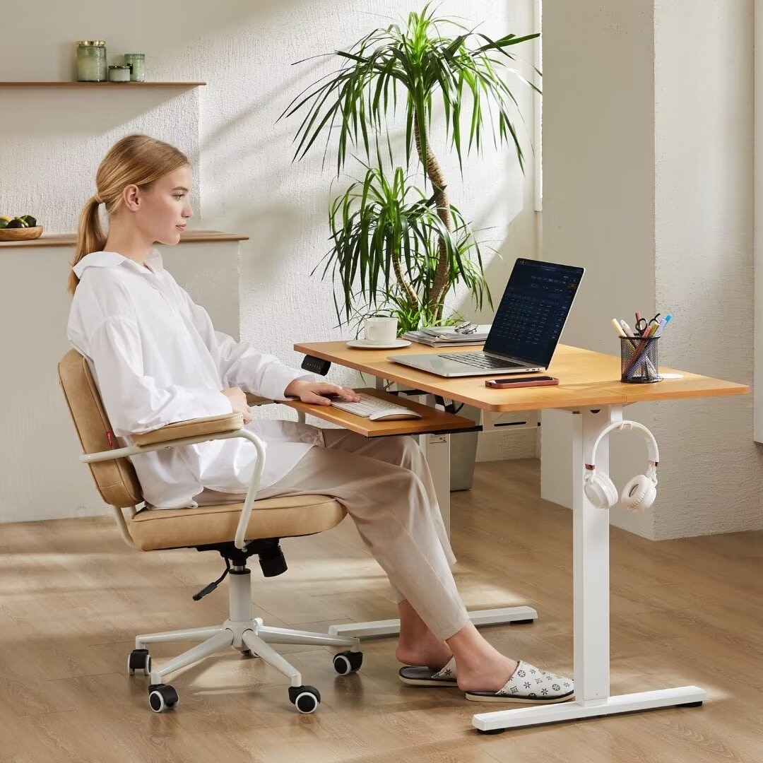 Electric Standing Desk w Keyboard Tray Large Ergonomic Computer