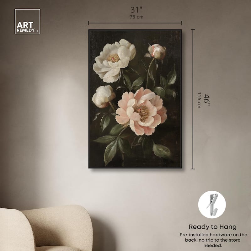 White Peonies in Dark II Canvas by Art Remedy