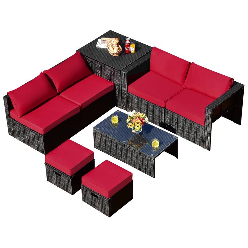 8 PCS Patio Furniture Set Outdoor Conversation Set with Storage Box