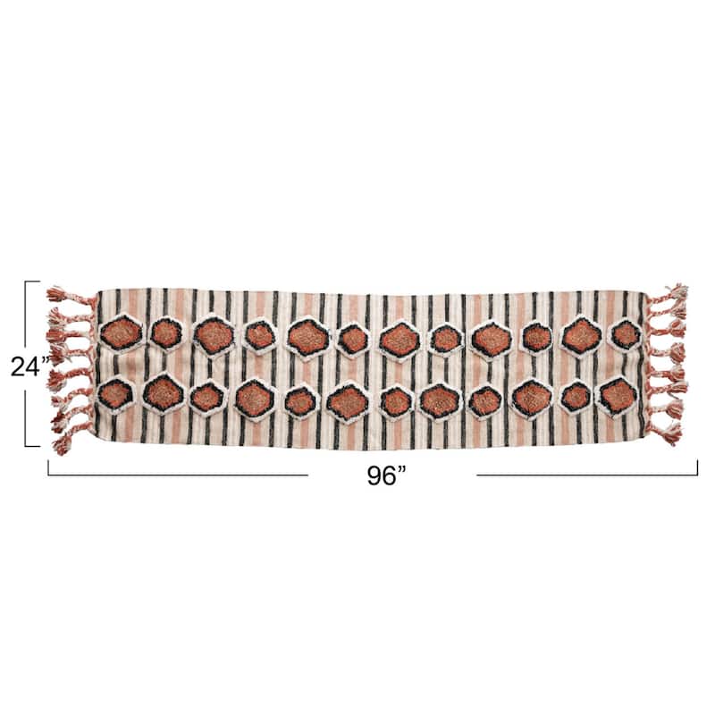 Cotton Tufted Kilim Floor Runner with Braided Tassels - 96" L x 24" W x 0" H